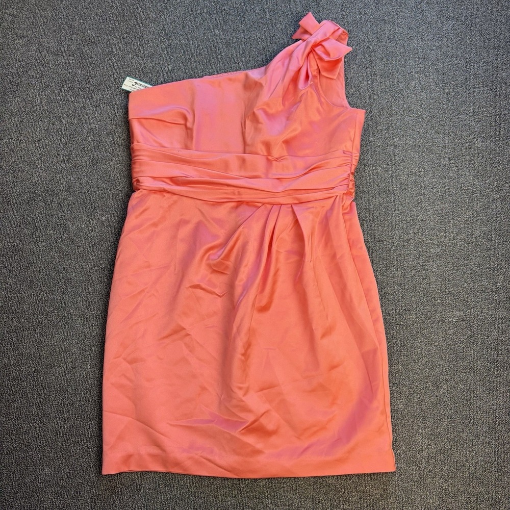 DAVIDS BRIDAL Women's 14 Pink Guava One Shoulder Satin Dress Bridesmaid‎ Formal